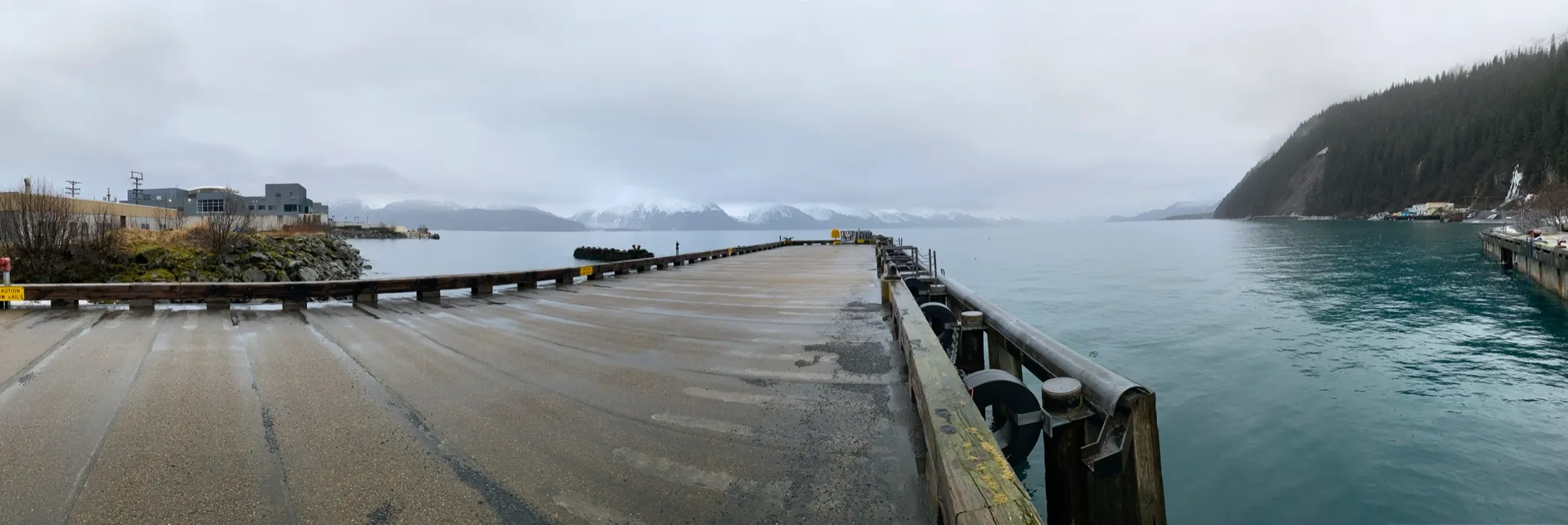 Alaska pier with mountain panorama